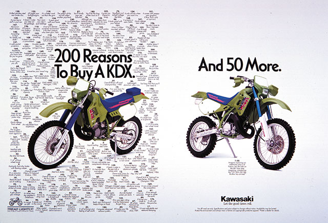 KDX200 and KDX250 Kawasaki motorcyle print ad